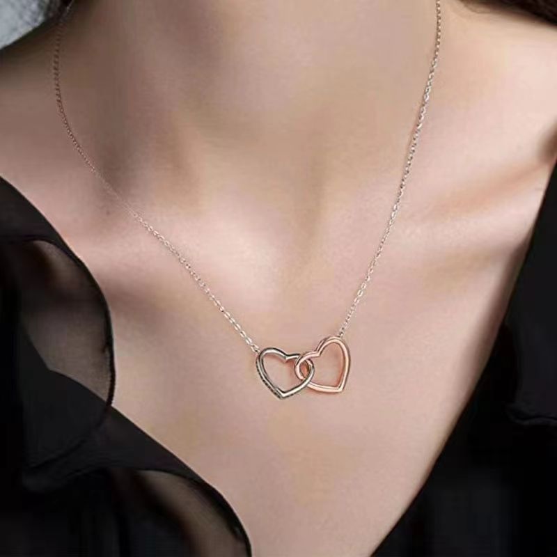 Double two tone heart necklace
