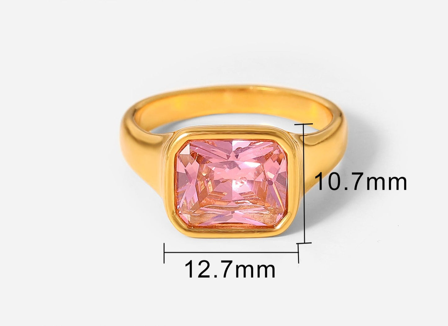 Cubic Zirconia square pink stone ring
