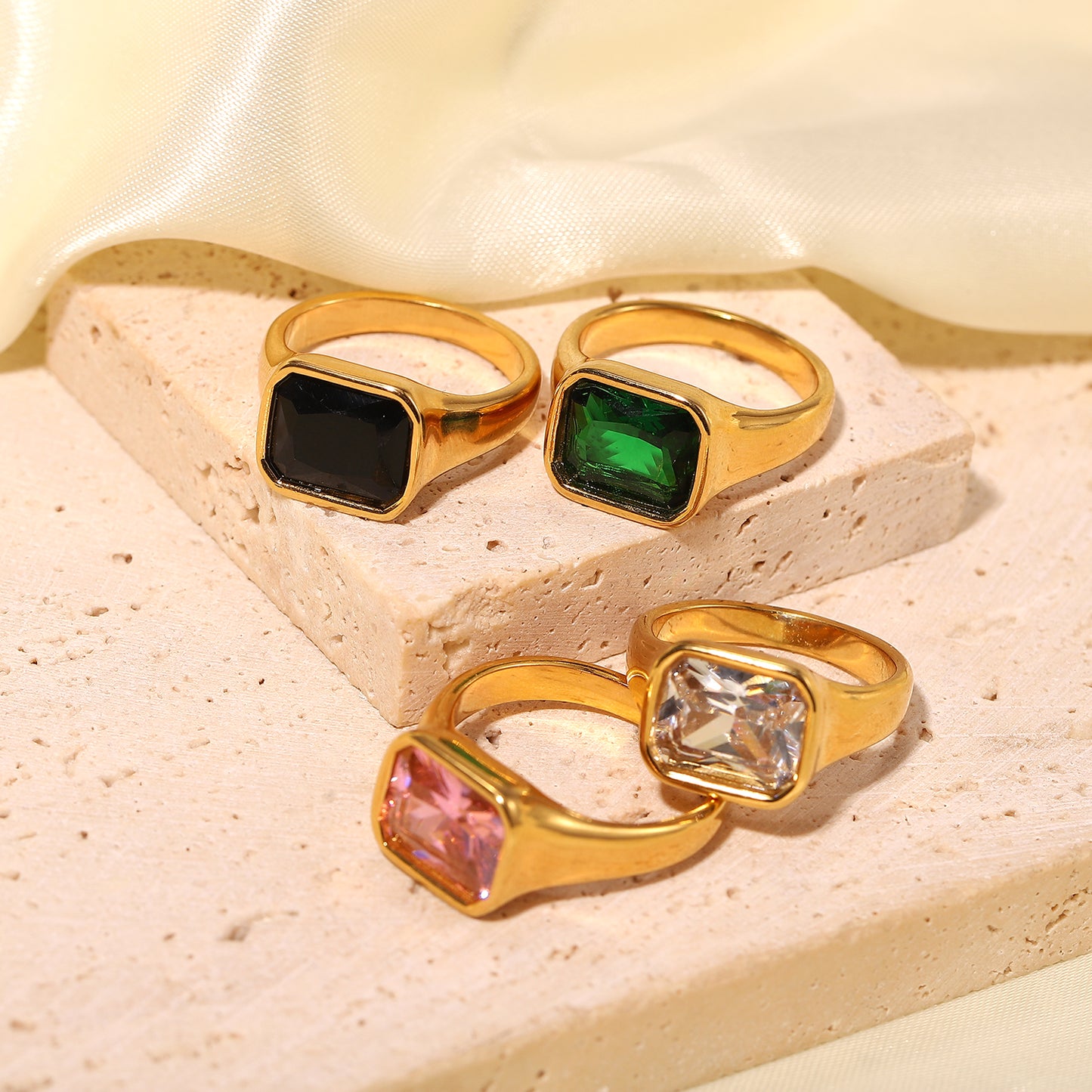 Cubic Zirconia square pink stone ring