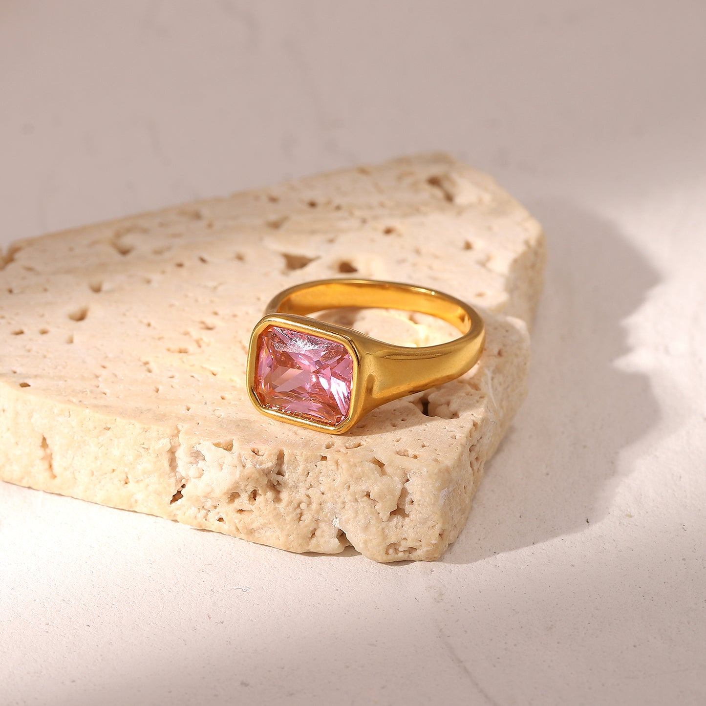 Cubic Zirconia square pink stone ring