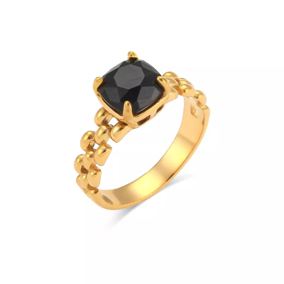 Square Center Black Stone Ring