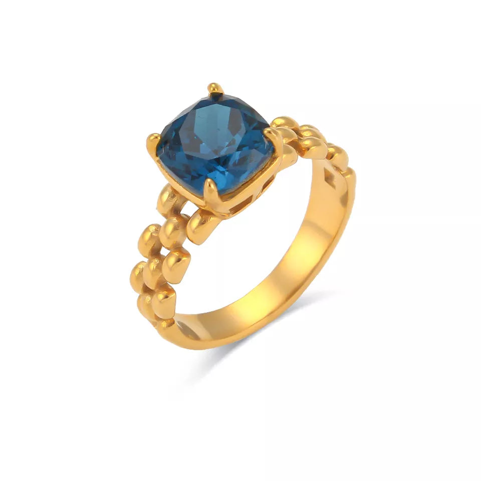 Square Center Evening Blue Stone Ring