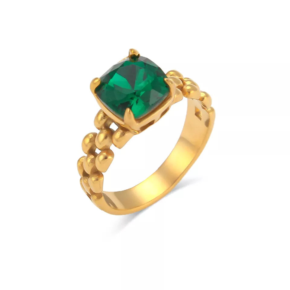 Square Center Emerald Green Stone Ring
