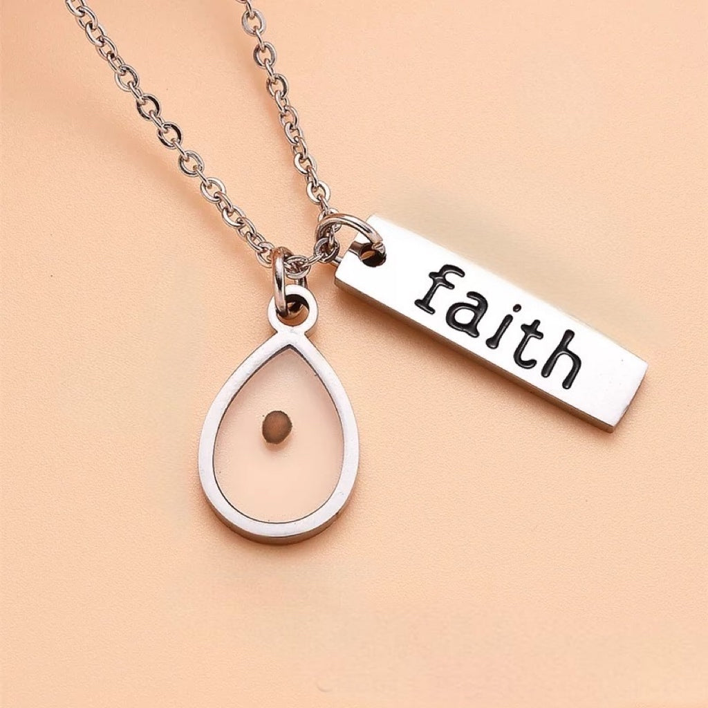 Mustard seed drop of water shape pendant necklace