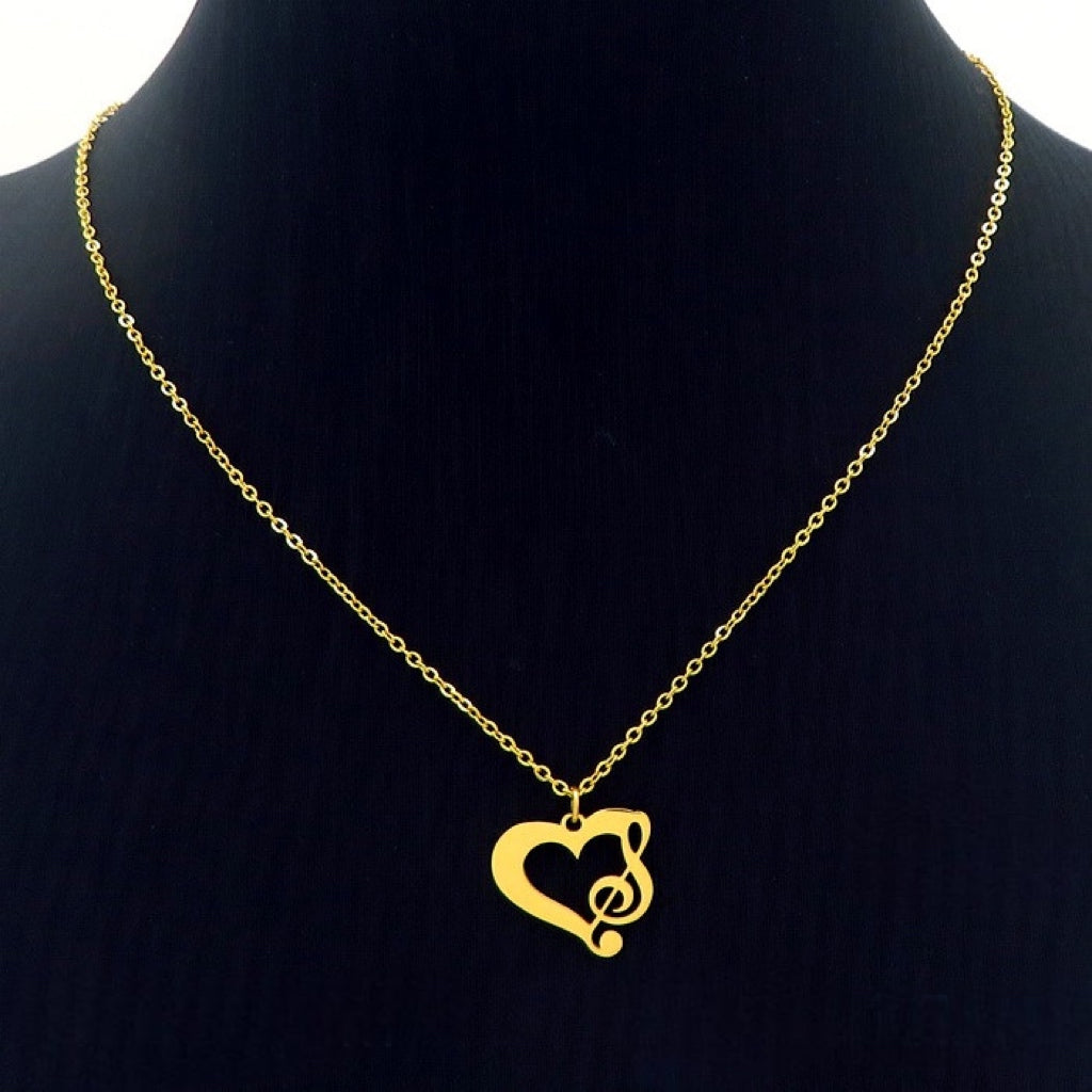 I Love music note necklace gold
