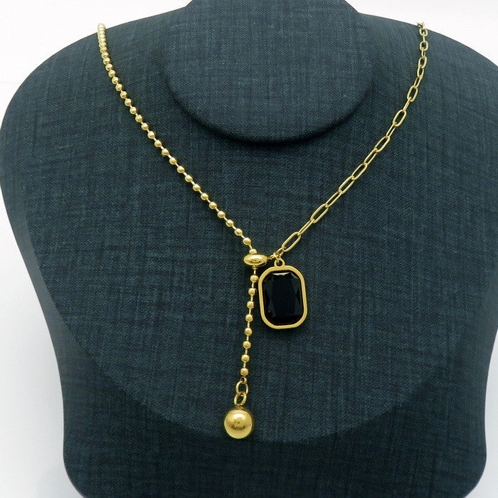 Rectangle black stone necklace