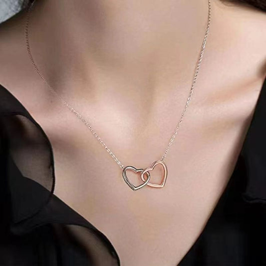 Double two tone heart necklace