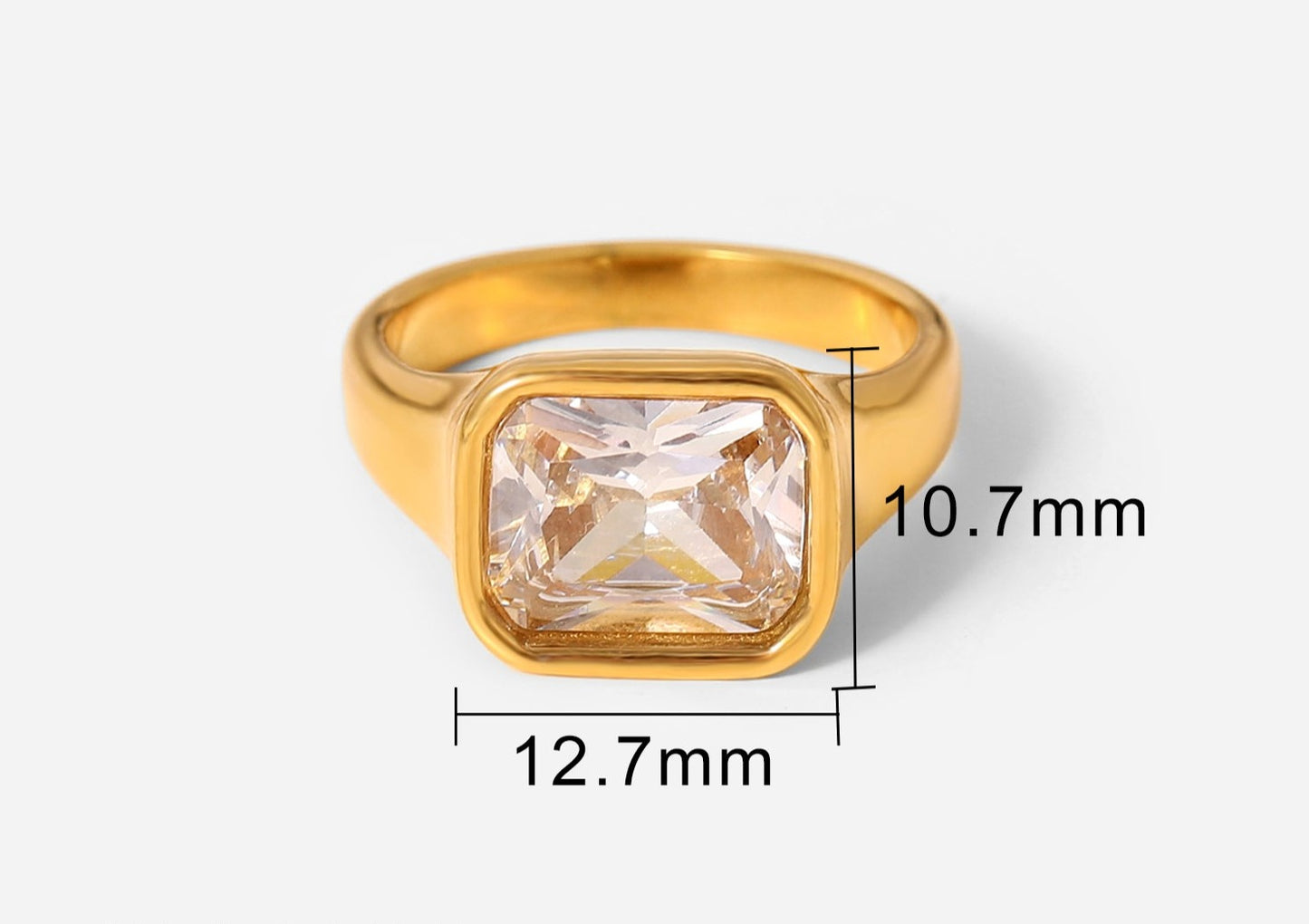 Square cubic zirconia square clear stone ring