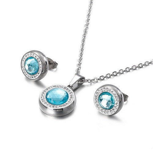 Princess light blue stone rhinestones pendant, necklace, earrings set