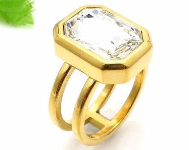 Royal Queen square gold clear stone ring