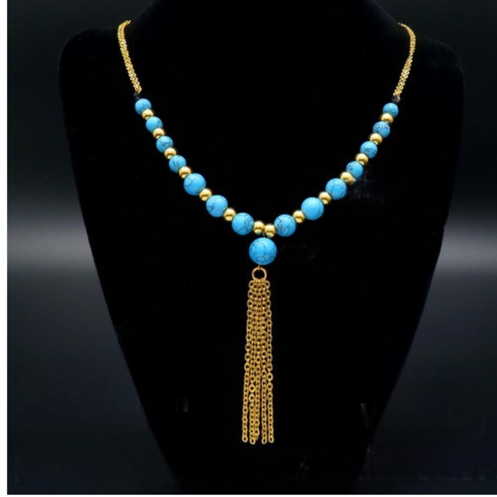 Turquoise/Gold beads necklace and earrings set