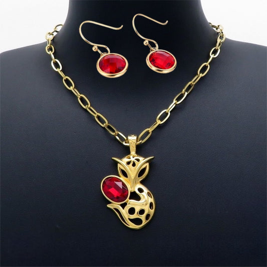 Fox red pendant necklace and earrings set