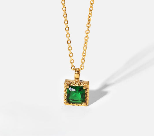 Princess Cut green pendant, necklace and earrings set