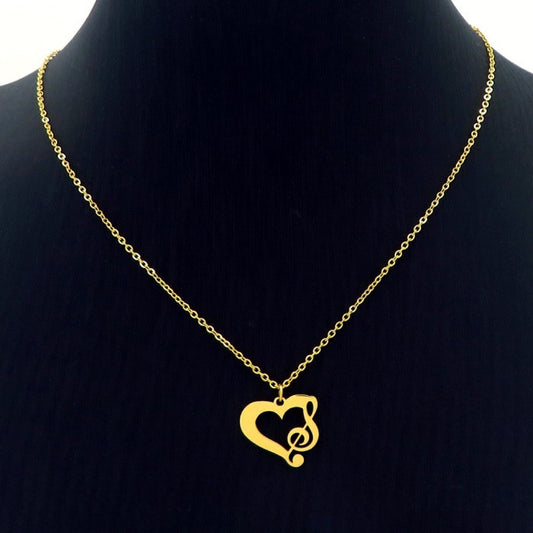 I Love music note necklace gold