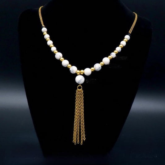 White/Gold beads necklace and earrings set