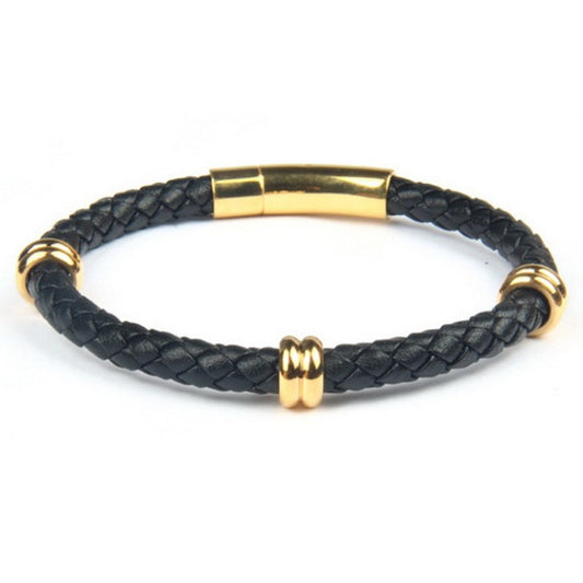 Men leather gold detail bracelet