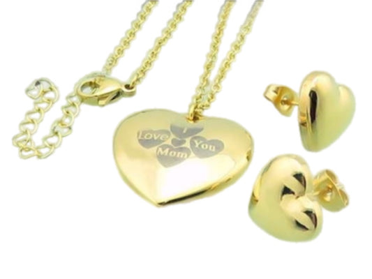 I Love Mom pendant, necklace and earrings set