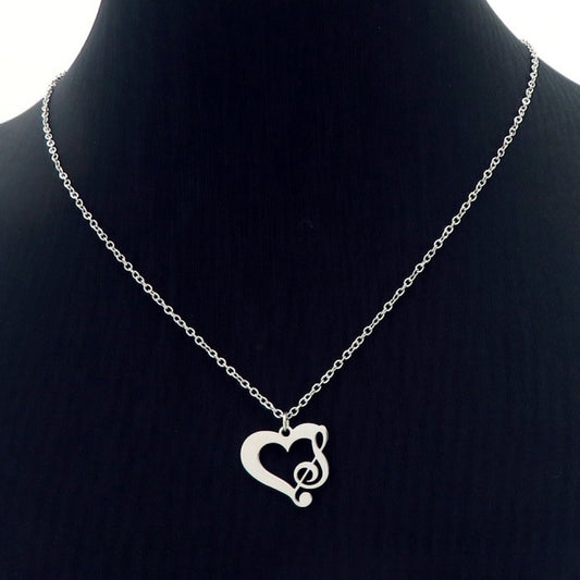 I Love music note necklace steel tone